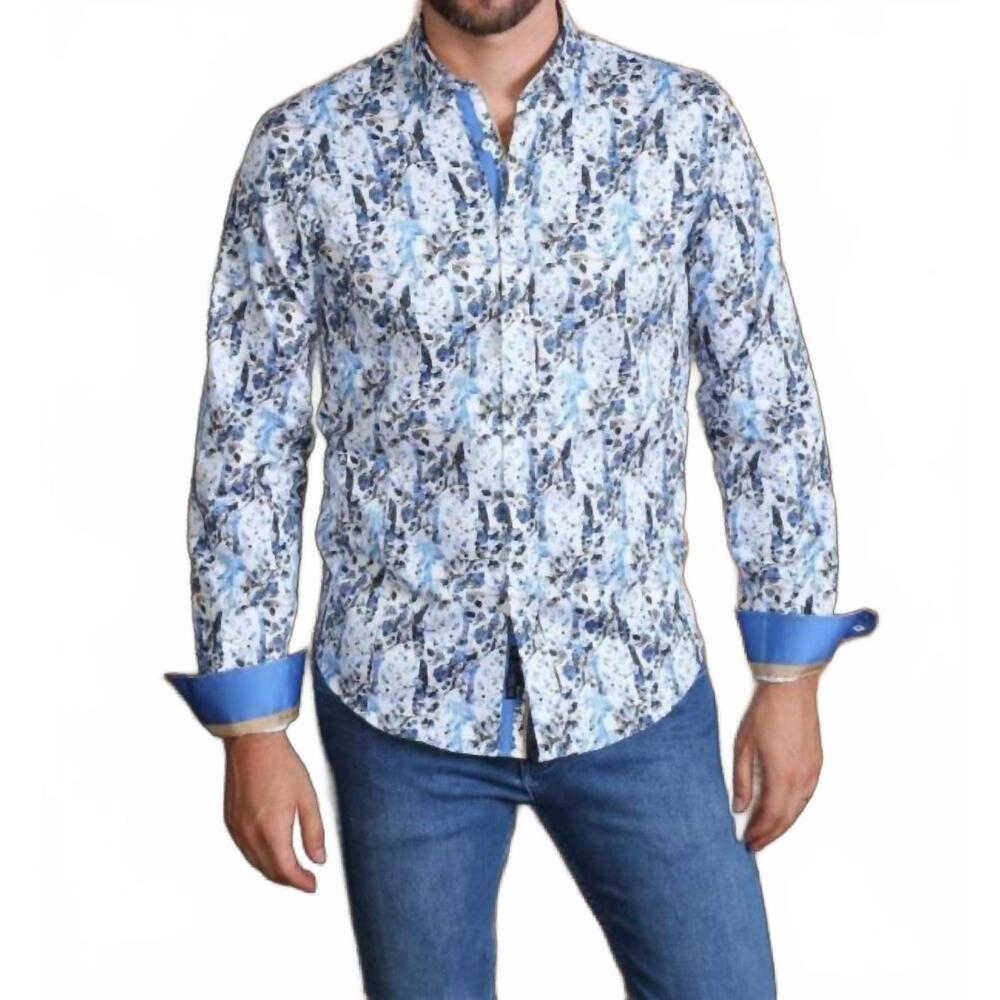 NEW EIGHT X flower button down shirt with trim in blue